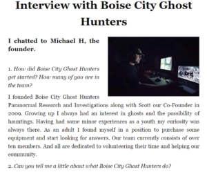 Boise City Ghost Hunters Paranormal Research and Investigations